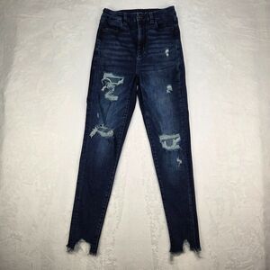 American Eagle Jeans Curvy Highest Rise Jegging Womens 2  Distressed Dark Wash